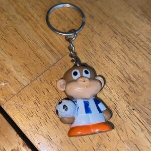 Vintage 1980s Star Awards Monkey Keychain Bag Tag - Soccer player